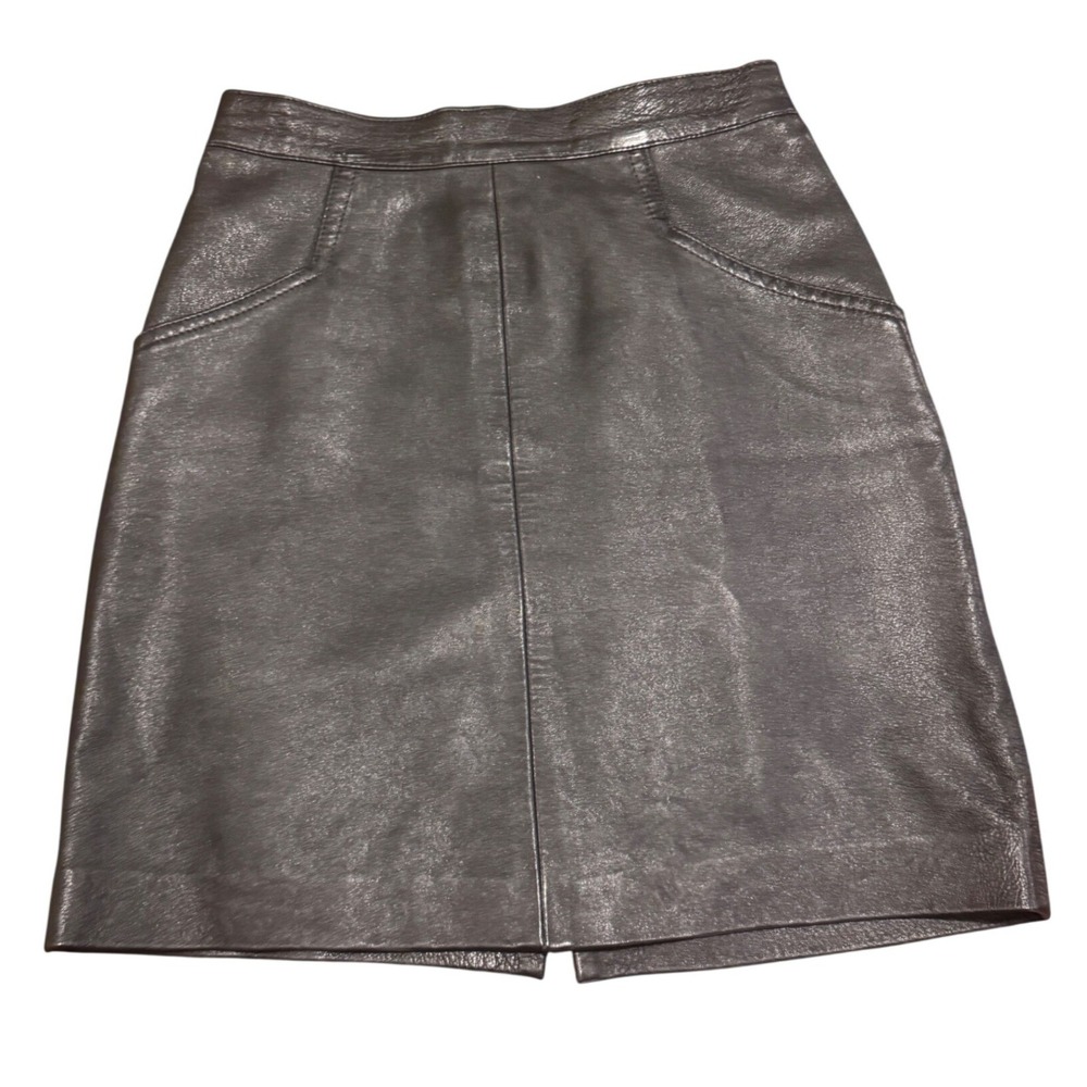 Y2K Black Leather Zip Up Mini Skirt Goth Style Pockets 1990s 25x18 Dark Academia